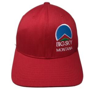 Flexfit Baseball Cap Red M Big Sky Montana Mountain Logo Elastic Headband Hat